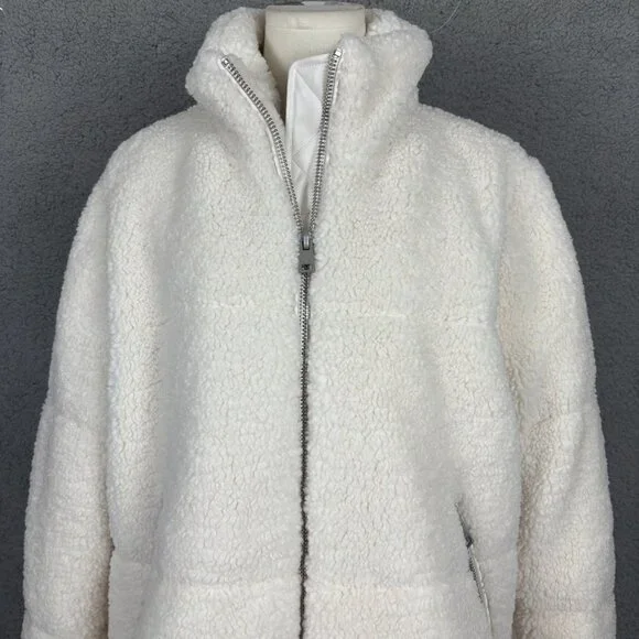 Levis Women's Stand Collar Sherpa Puffer Jacket Zip Up Pockets XL Cream NWT's. - Picture 2 of 8